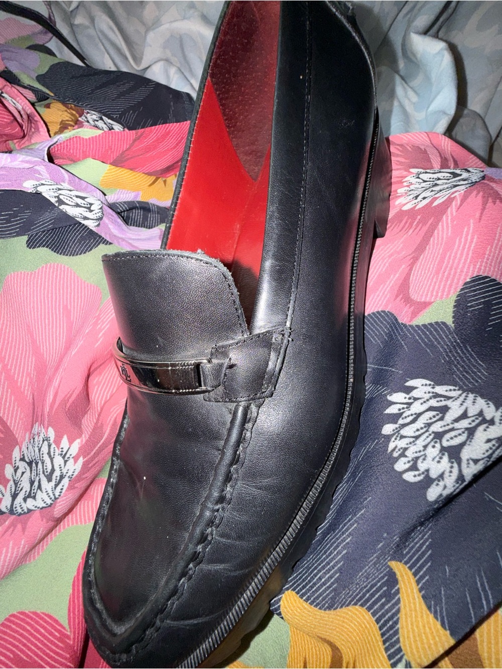 Polo by Ralph Lauren Black Leather Slip-On Loafer with Red Interior